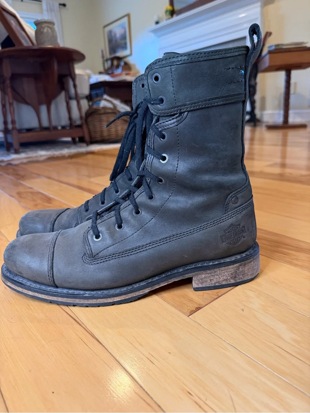 Harley Davidson Men’s Combat Boots Sz 10.5 Distressed Leather Lace Up Zip